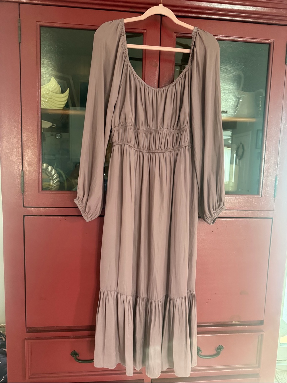 eesome Mauve Long Sleeve Tiered Maxi Dress